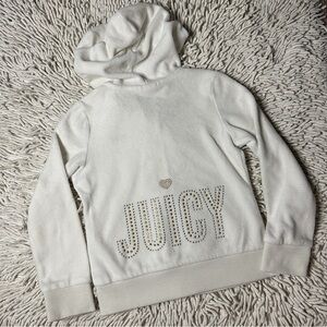 JUICY COUTURE Little Girls Y2K Velour Beaded Rhinestone Hoodie in Creamy White 5